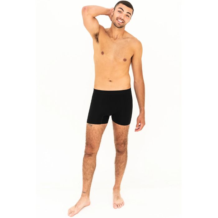 man wearing black terrera boxer briefs front view set on a white background