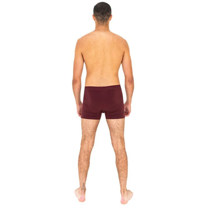man wearing maroon red terrera boxer briefs back view set on a white background