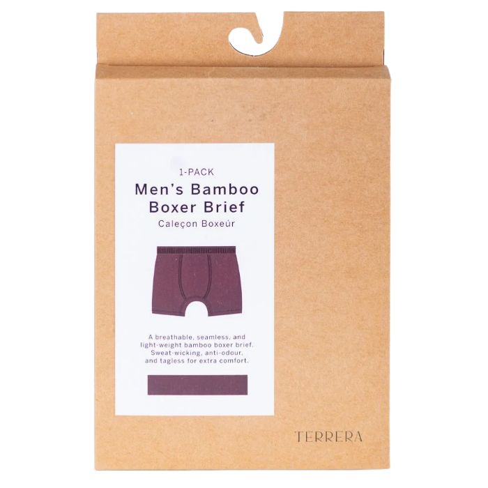 front view of mens terrera maroon red  boxer brief package set on a white background