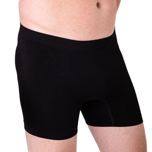 boxer briefs black mid section front view on model