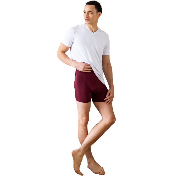 boxer briefs maroon red full body front view on model