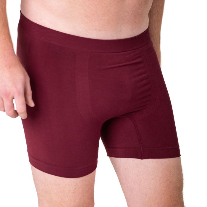 boxer briefs maroon red mid section front view on model