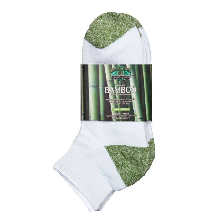 package of moneysworth & best white ankle socks with green heel and toe