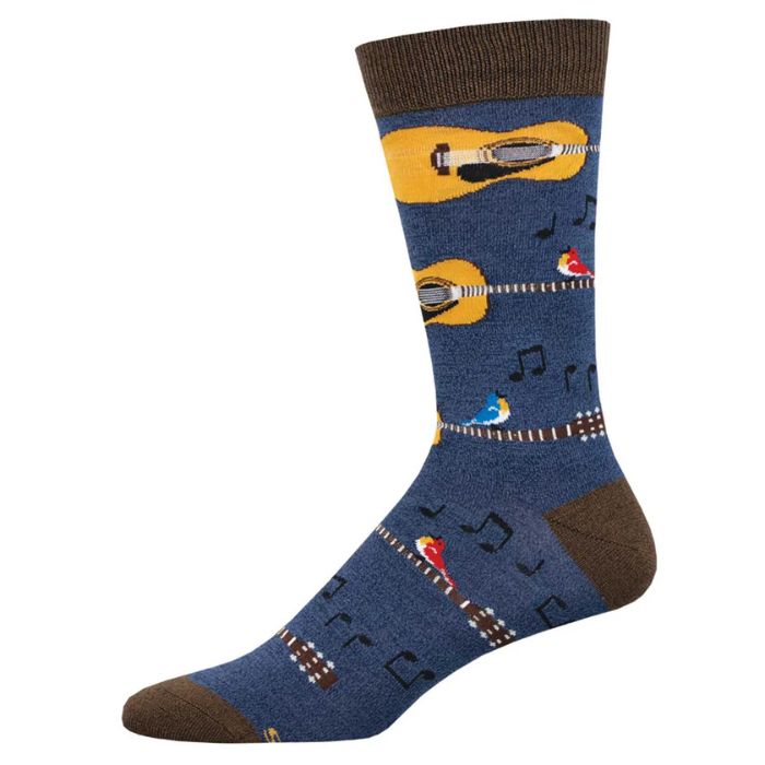 Nice acoustics sock charcoal grey sock with guitar and music note print.