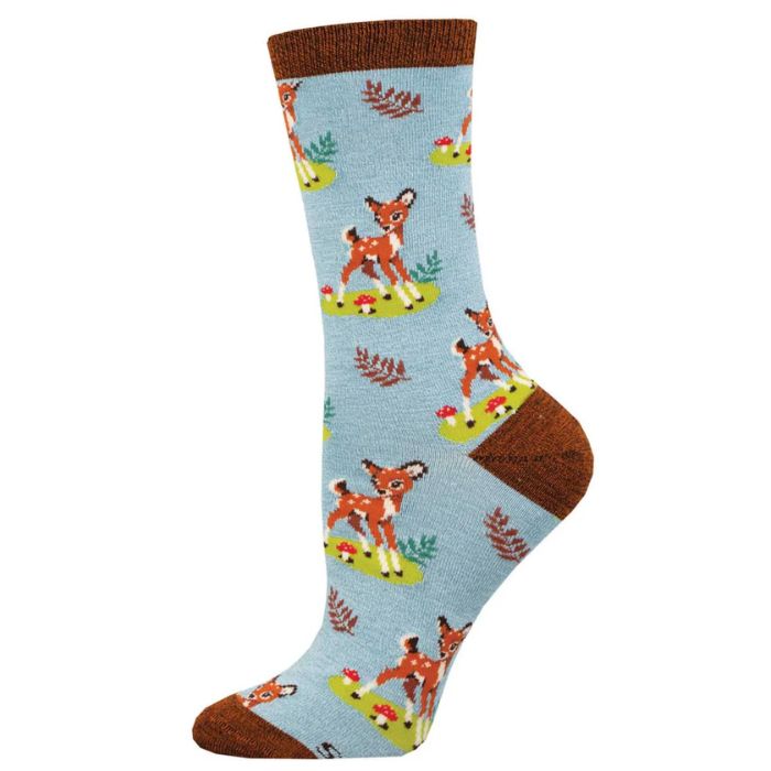 light blue crew sock with cute little deer print