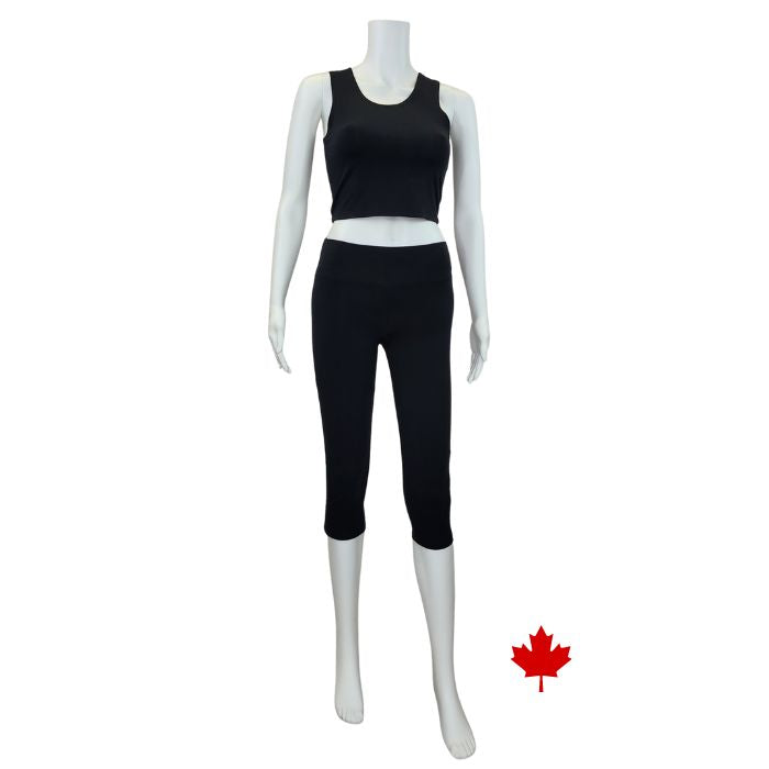 Olivia 3/4 length leggings black full body front view of leggings on mannequin