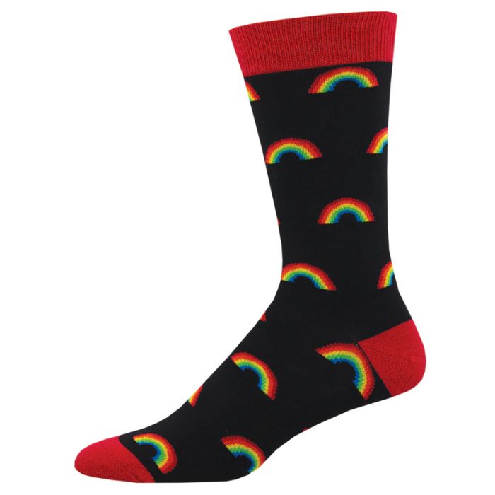 On the bright side sock black crew sock with rainbow print