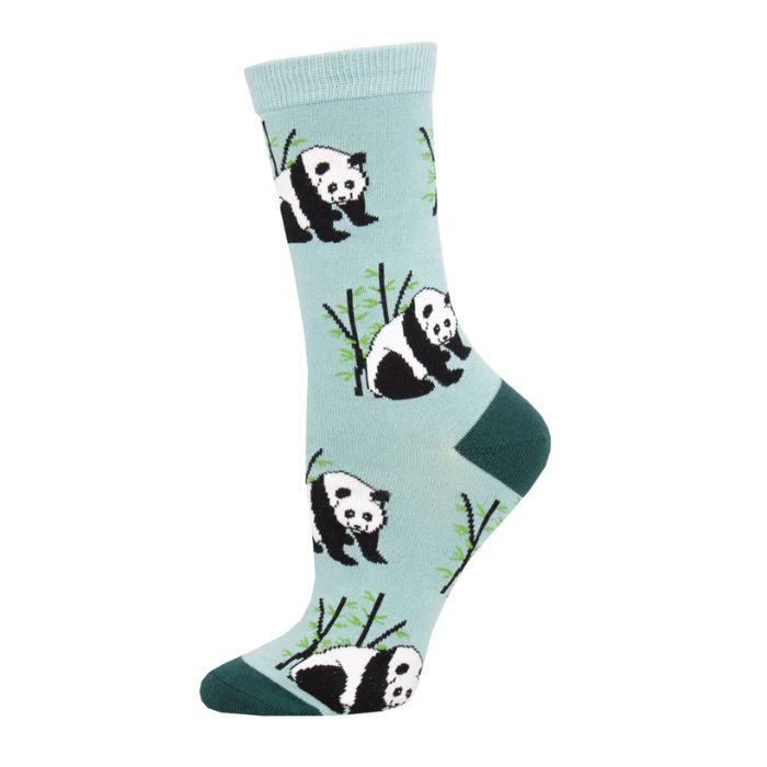 Panda bear sock light green crew sock with panda bears and bamboo print