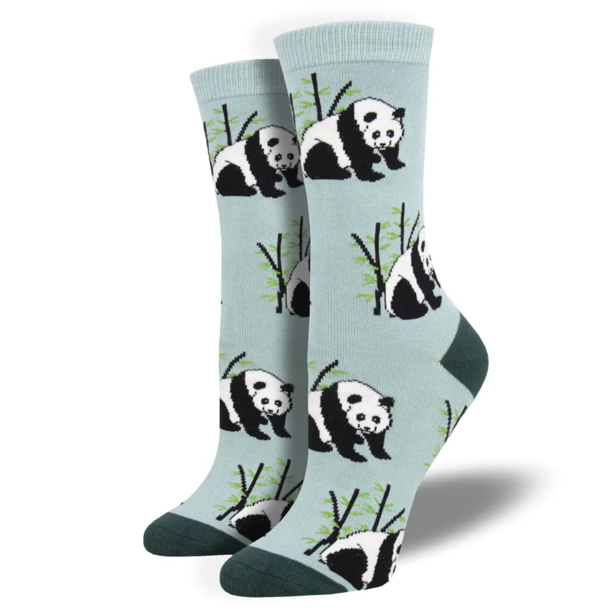 Panda bear socks a pair of light green crew socks with panda and bamboo plant print