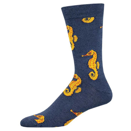 Regal seahorse sock navy blue crew sock with seahorse print