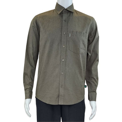 Army green Ryan dress shirt front view of top on mannequin