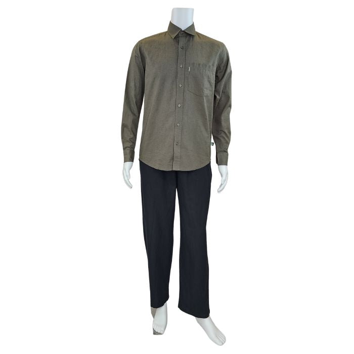 Army green Ryan dress shirt full body front view on mannequin