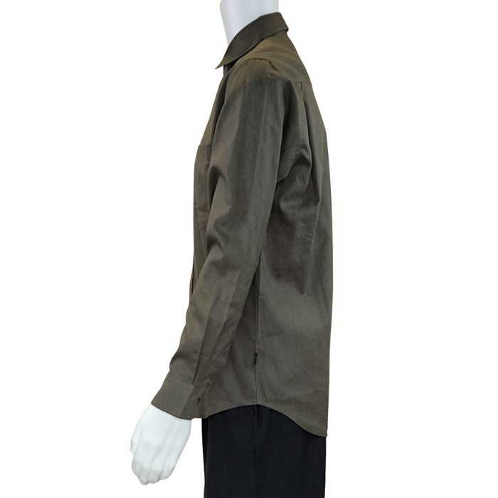 Army green Ryan dress shirt side view of top on mannequin