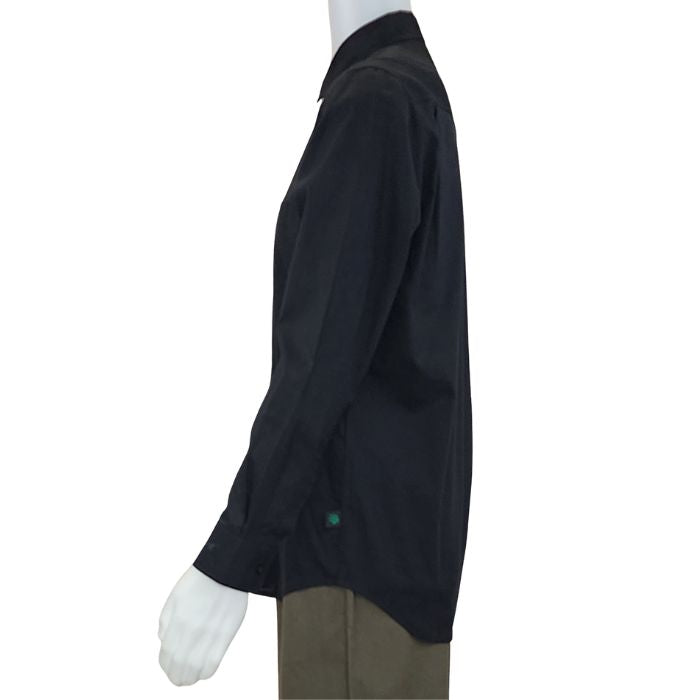 Black Ryan dress shirt side view of top on mannequin