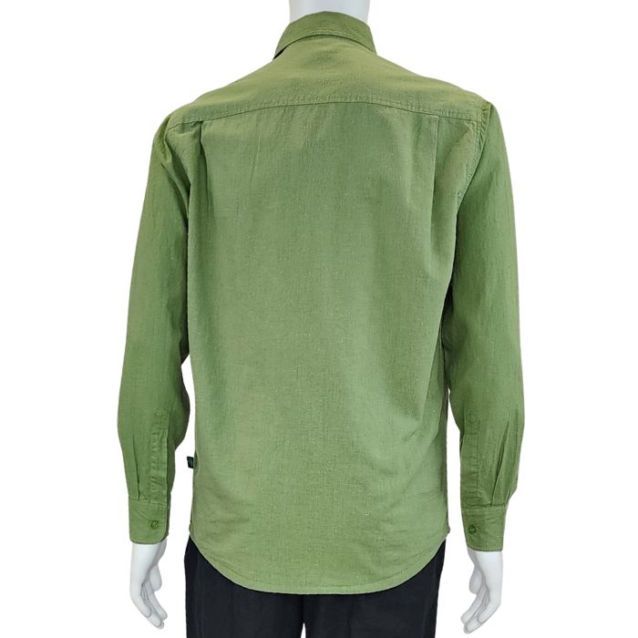 Celery green Ryan dress shirt back view of top on mannequin