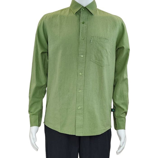 Ryan dress shirt celery green front view of top on mannequin
