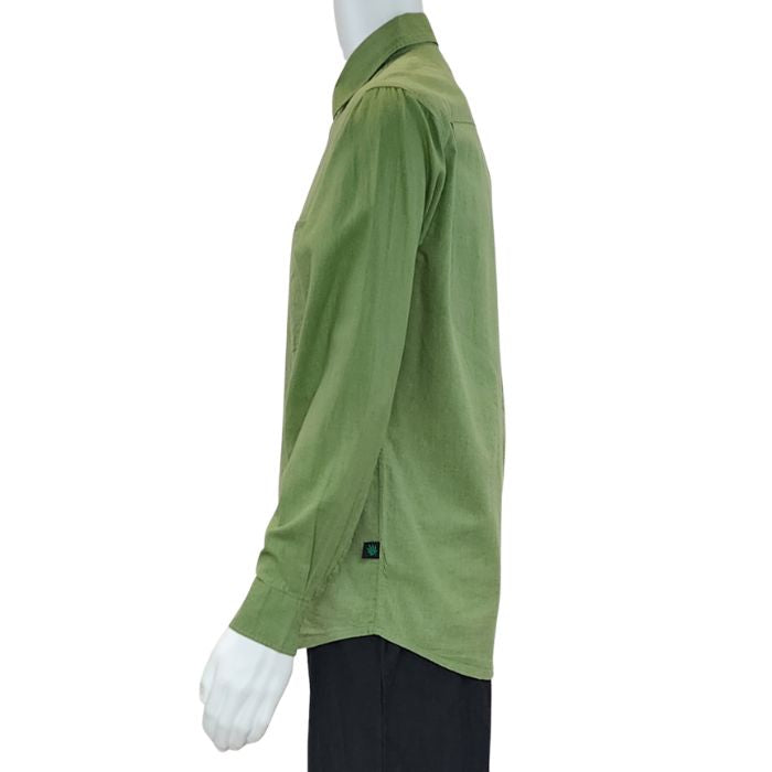 Ryan dress shirt celery green side view of top on mannequin