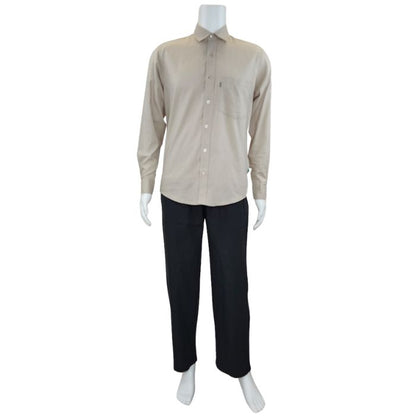 Oatmeal brown Ryan dress shirt full body front view on mannequin