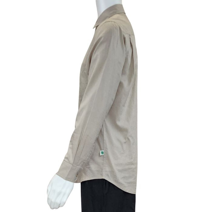 Ryan dress shirt oatmeal brown side view of top on mannequin