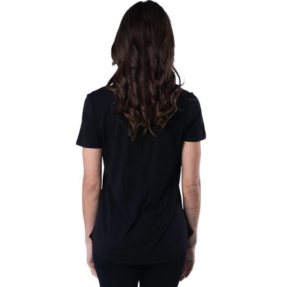Rylie V-neck t-shirt black back view of top on model
