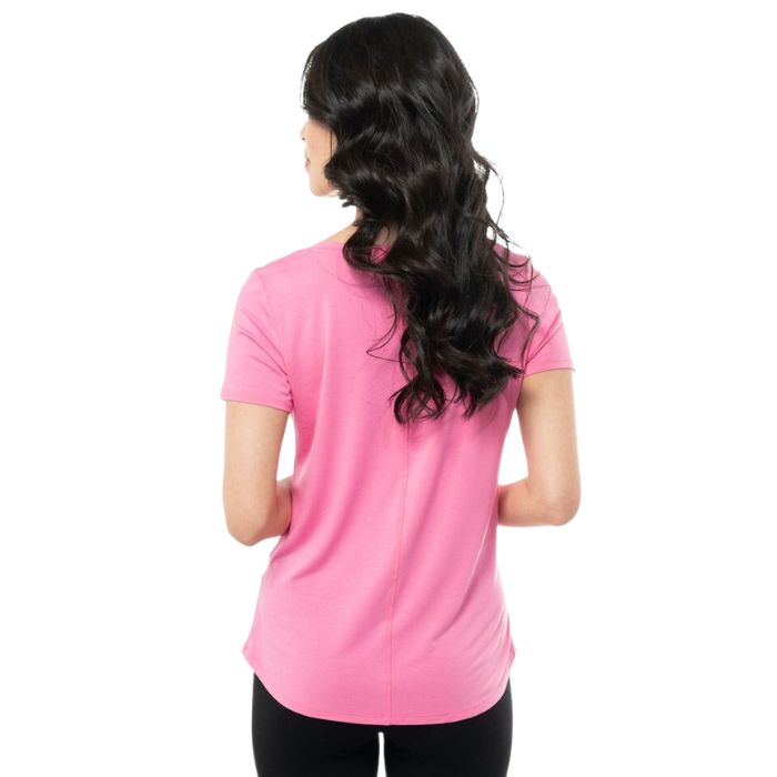 Rylie V-neck t-shirt wild orchid pink back view of top on model