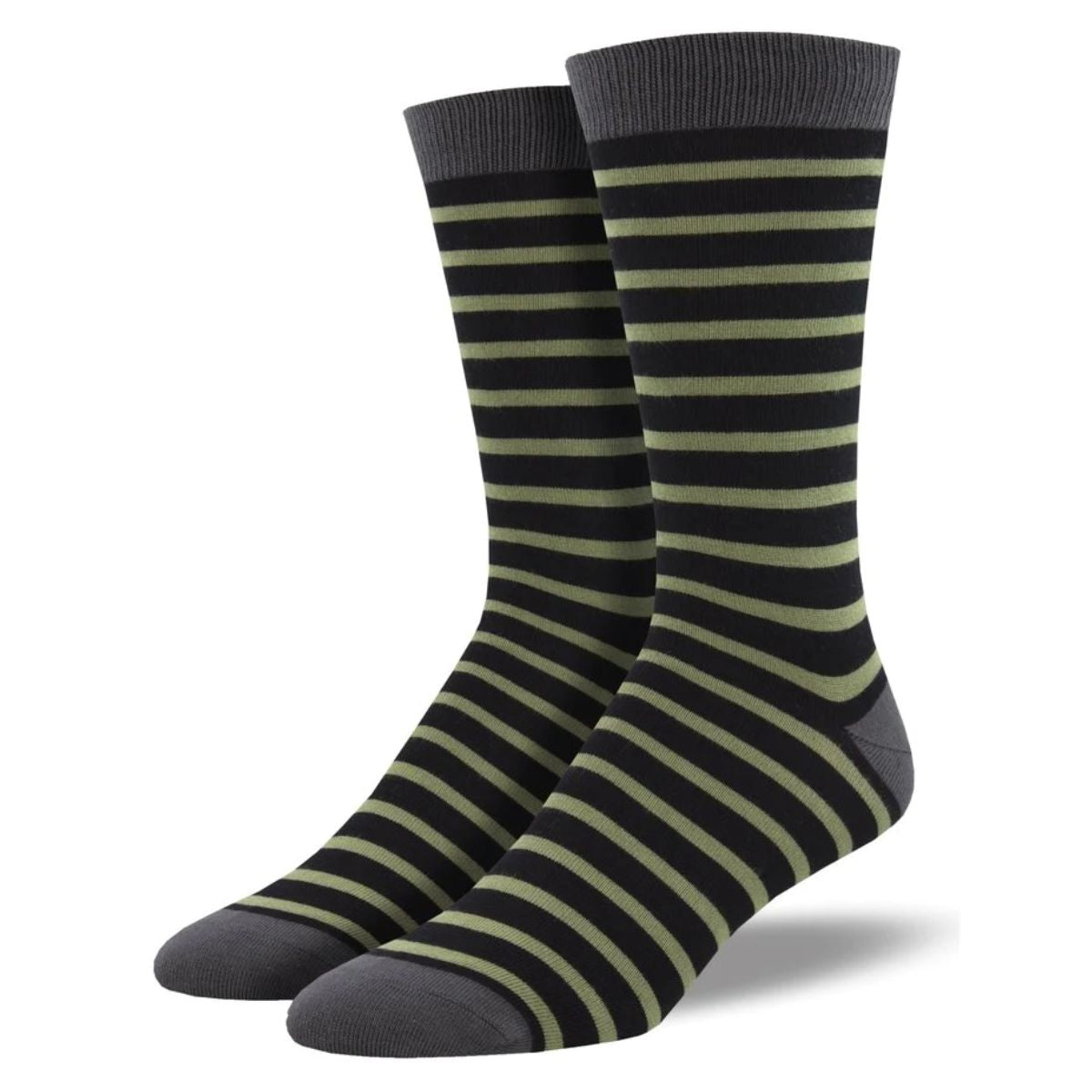 Sailor stripe socks a pair of black crew socks with green stripe print