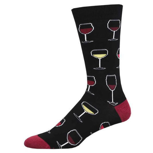 Sip sip hooray sock black crew sock with wine glass print