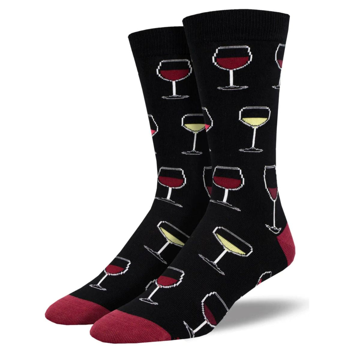 Sip sip hooray socks a pair of black crew socks with wine glass print