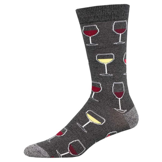 Sip sip hooray sock charcoal grey crew sock with wine glass print