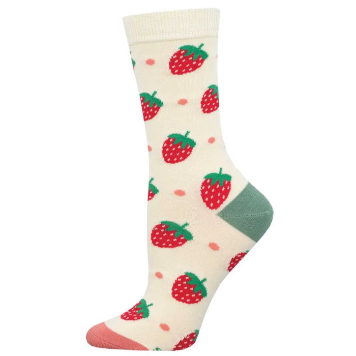 Strawberry delight sock ivory white sock with little strawberries print.