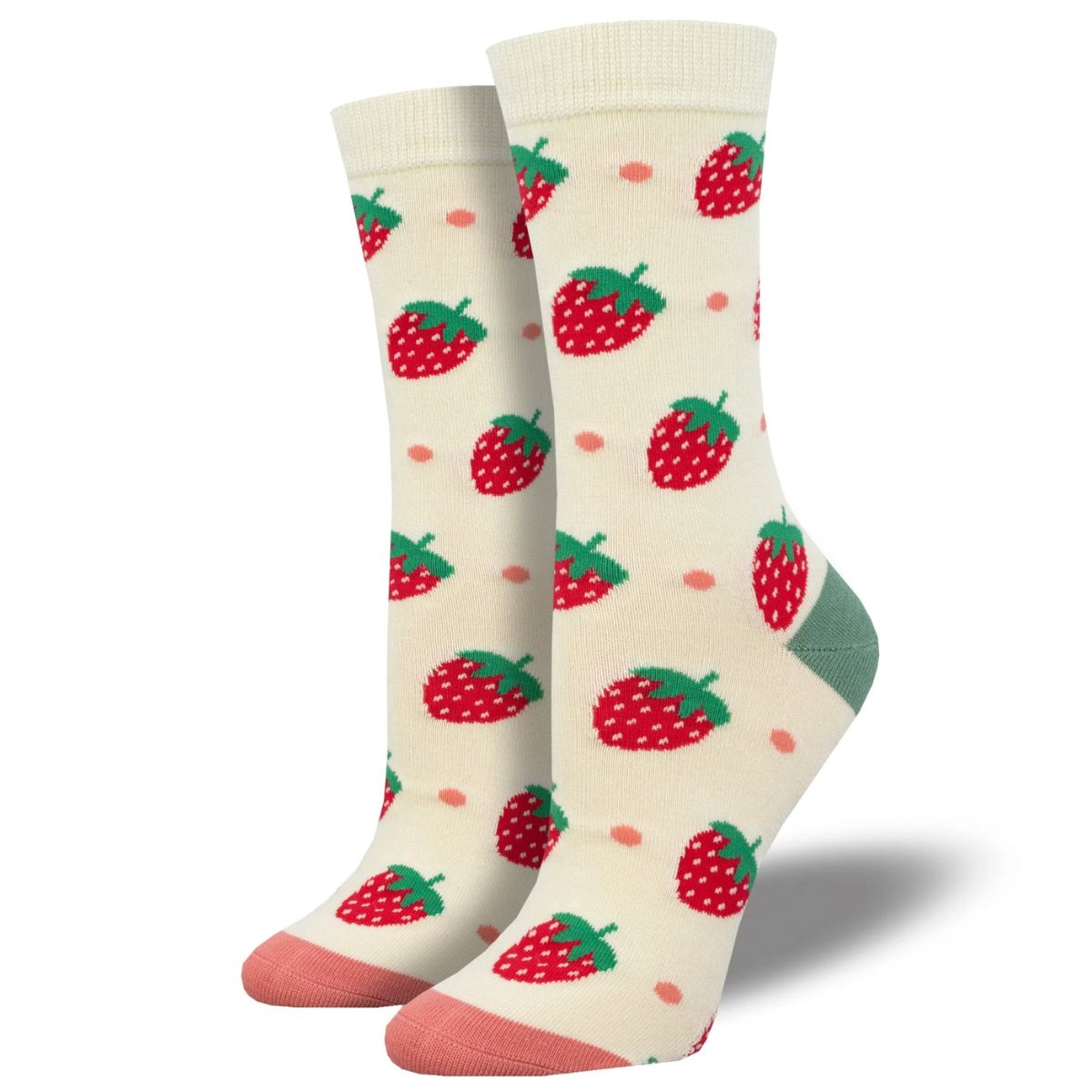Strawberry delight socks a pair of ivory white socks with strawberry print. 