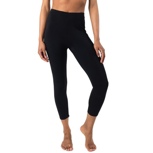 suri capri length legging pant black front view of only bottoms on model