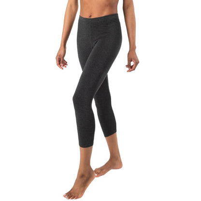 suri capri length legging pant charcoal grey bottom only side view on model