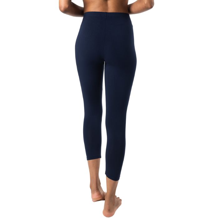 suri capri length legging pant ink blue back view of only bottoms on model