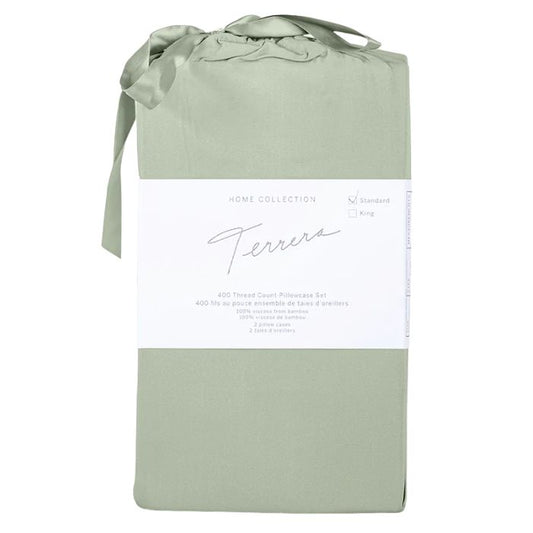 desert sage green terrera two bamboo pillowcases in cloth bag