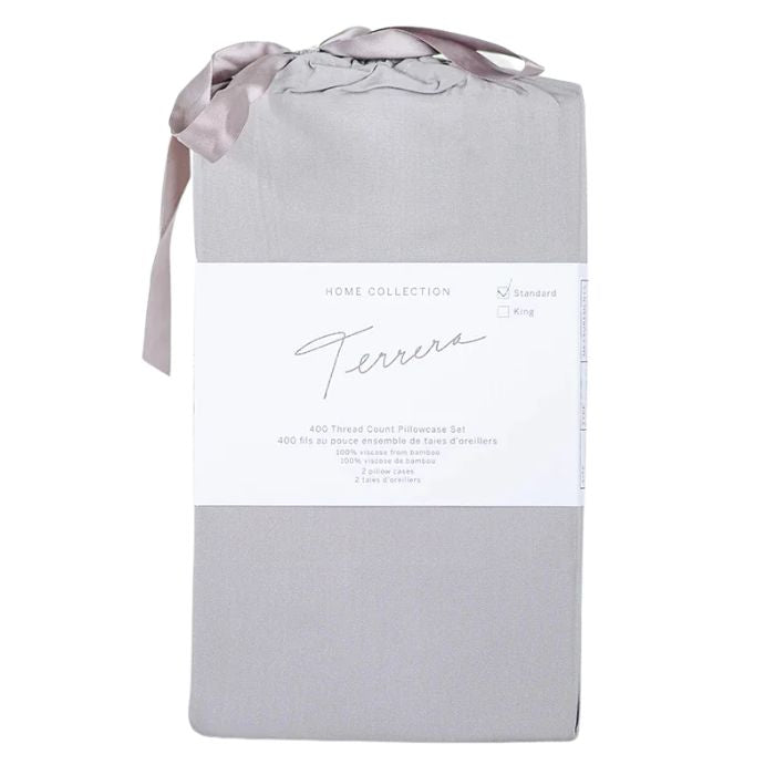 grey terrera two bamboo pillowcases in cloth bag