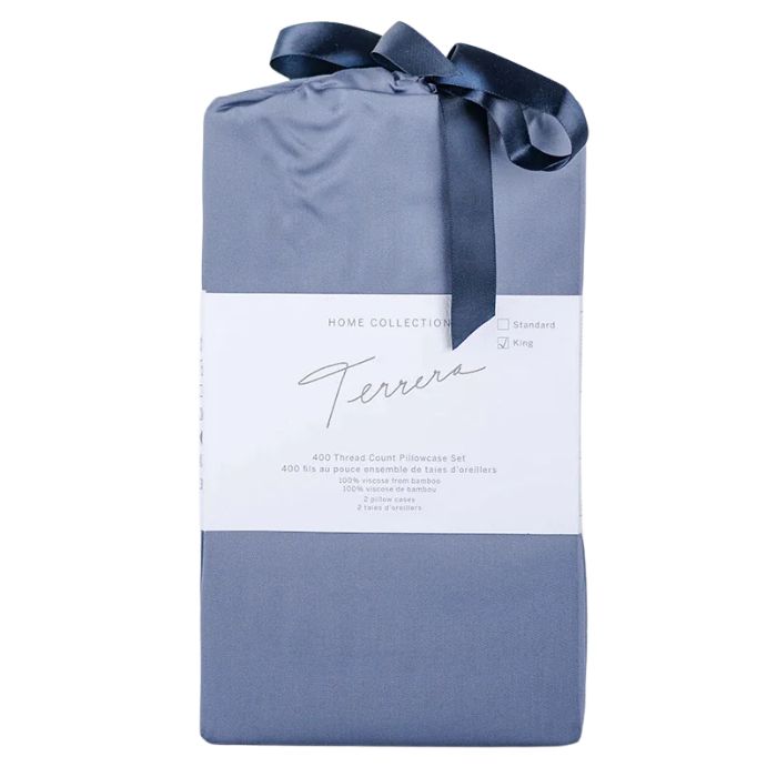 mineral blue terrera two bamboo pillowcases in cloth bag