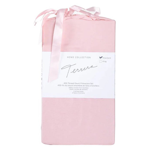 pale rose pink terrera two bamboo pillowcases in cloth bag