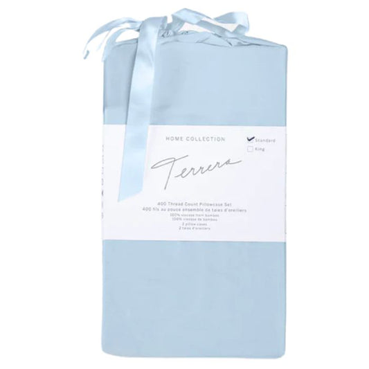 sky blue terrera two bamboo pillowcases in cloth bag