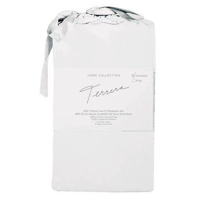 white bamboo fabric package with two pillowcases inside on white background