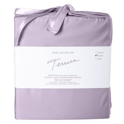 Amethyst purple sheet set- flat sheet, fitted sheet and two pillowcases in cloth bag