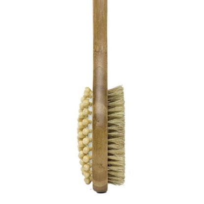 the bamboo anti-cellulite brush side view showing brush side and beaded side