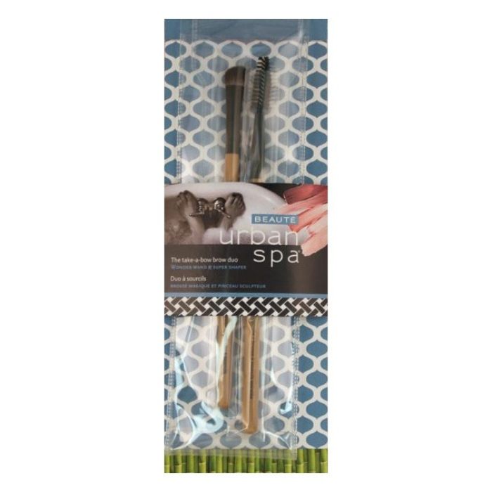 front view of angled brow brush and spoolie eyebrow wand in package