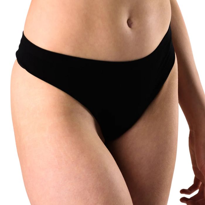 thong underwear black mid section front view on model