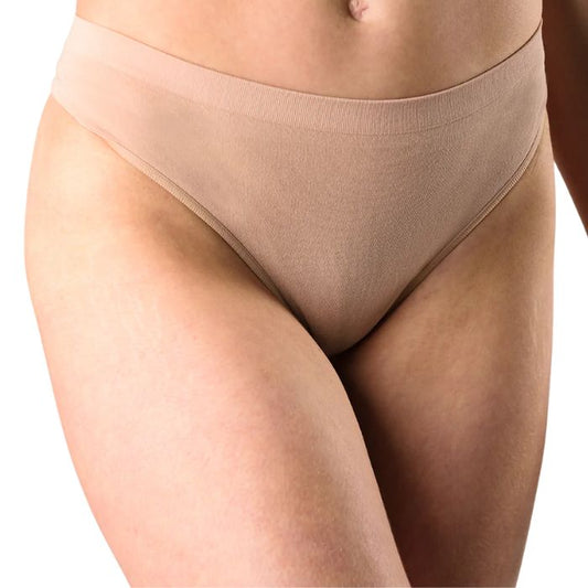thong underwear beige mid section front view on model