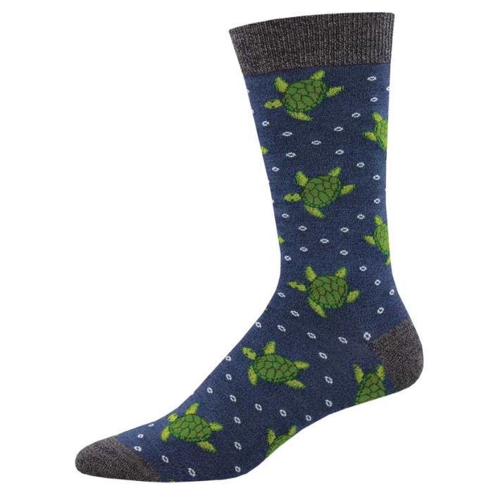 Turtle tales sock blue crew sock with little green turtles print