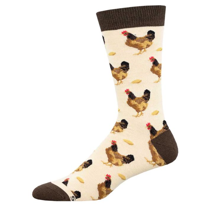 Which came first sock ivory white sock with chicken and egg print. 