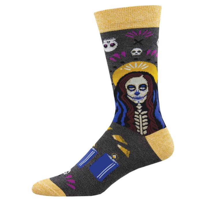 Wicked voodoo sock charcoal grey sock with skeleton and candle print