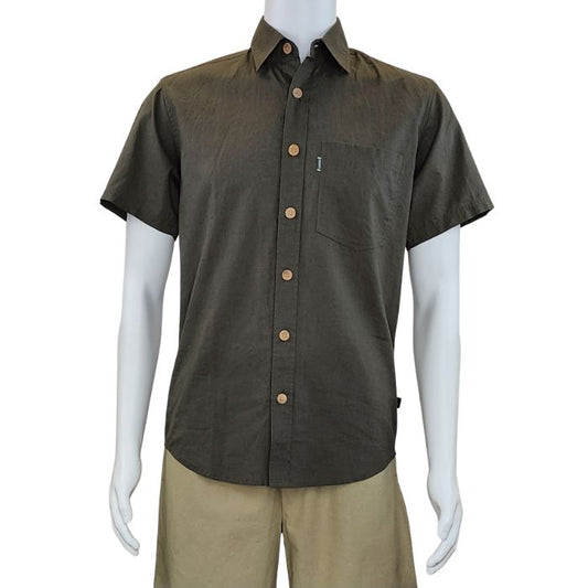 Will button up shirt army green front view of top on mannequin