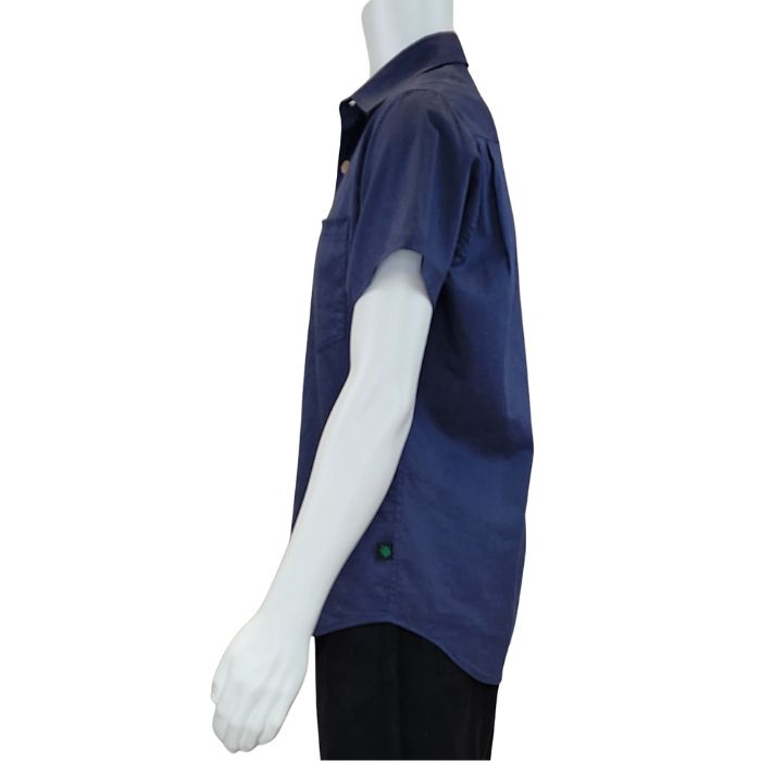 Will button up shirt blue side view of top on mannequin